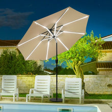 Load image into Gallery viewer, 9Ft Solar LED Market Umbrella with Aluminum Crank Tilt 16 Strip Lights-Beige