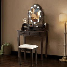 Load image into Gallery viewer, Makeup Vanity Dressing Table Set with Dimmable Bulbs Cushioned Stool-Coffee