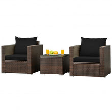 Load image into Gallery viewer, 3 Pcs Patio Conversation Rattan Furniture Set with Cushion-Black