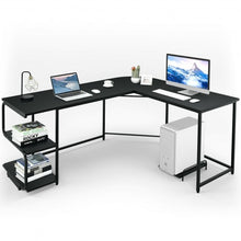 Load image into Gallery viewer, Reversible L-Shaped Computer Study Table with Shelves-Black