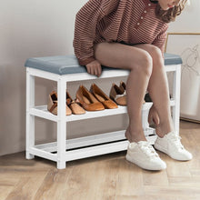 Load image into Gallery viewer, 2-Tier Wooden Shoe Rack Bench with Padded Seat-White