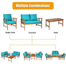 Load image into Gallery viewer, 4 Pcs Wooden Patio Furniture Set Table Sofa Chair Cushioned Garden
