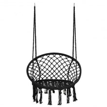 Load image into Gallery viewer, Hanging Macrame Hammock Chair with Handwoven Cotton Backrest-Black