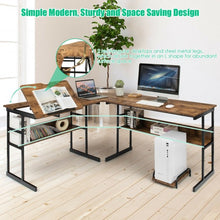 Load image into Gallery viewer, L-Shaped Computer Desk with Tiltable Tabletop-Rustic Brown