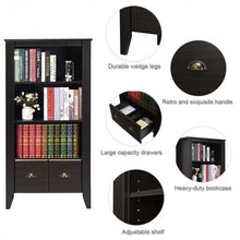 Load image into Gallery viewer, 3 Shelf Adjustable Antique Organizer Bookcase with 2 Drawers