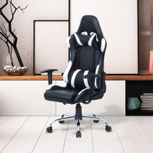 Load image into Gallery viewer, Black and White Gaming Chair with Head-Rest Pillow