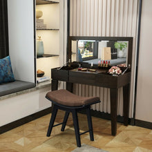 Load image into Gallery viewer, Modern Dressing Makeup Stool with Concave Seat Rubberwood Legs-Black