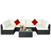 Load image into Gallery viewer, 7-Piece Outdoor Wicker Patio Sofa Set with 2 Pillows and Cushions-Beige