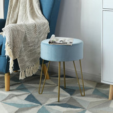 Load image into Gallery viewer, Round Velvet Ottoman Footrest Stool Side Table Dressing Chair w/ Metal Legs-Blue