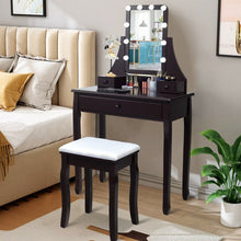 Load image into Gallery viewer, 10 LED Lighted Mirror and 3 Drawers Vanity Table Set-Brown