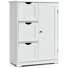 Load image into Gallery viewer, Bathroom Floor Cabinet Side Storage Cabinet with 3 Drawers and 1 Cupboard-White