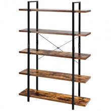 Load image into Gallery viewer, 5-Tier Industrial Bookshelf Bookcase Open Storage Shelf Display Rack-Brown