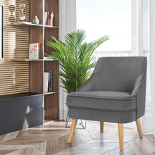Load image into Gallery viewer, Velvet Upholstered Accent Chair with Rubber Wood Legs-Gray