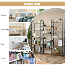 Load image into Gallery viewer, Vintage Triple Wide 5-Tier Bookcase Large Bookshelf Display Storage Shelf-Brown