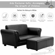 Load image into Gallery viewer, Black/White Kids Double Sofa with Ottoman-Black