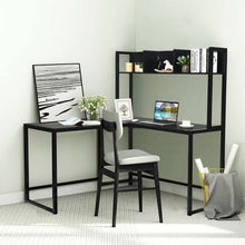Load image into Gallery viewer, Industrial L-Shaped Desk Bookshelf 55" Corner Computer Gaming Table-Black