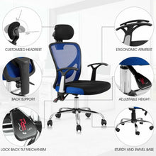 Load image into Gallery viewer, Ergonomic Mesh High Back Office Chair with Headrest-Blue