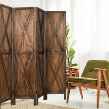 Load image into Gallery viewer, 5.6 Ft 4 Panels Folding Wooden Room Divider-Brown