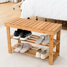 Load image into Gallery viewer, 2-Tier Bamboo Shoe Bench Entryway Storage Racks