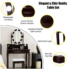 Load image into Gallery viewer, Makeup Dressing Table with Touch Switch Lighted Mirror and Cushioned Stool-Brown