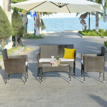 Load image into Gallery viewer, 4 pcs Patio Rattan Wicker Furniture Set Cushioned Chair