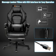 Load image into Gallery viewer, Massage Gaming Chair with Footrest and Lumbar Support-Black