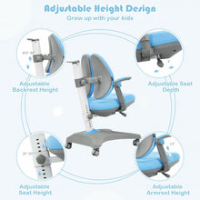 Load image into Gallery viewer, Kids Adjustable Height Depth Study Desk Chair with Sit-Brake Casters-Blue