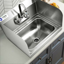 Load image into Gallery viewer, Stainless Steel Sink NSF Wall Mount Hand Washing Sink w/ Faucet and Side Splash