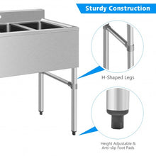 Load image into Gallery viewer, Stainless Steel Utility Sink with 3 Compartment Commercial Kitchen Sink