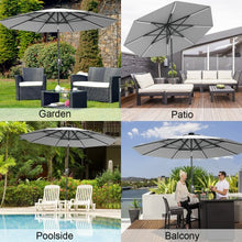Load image into Gallery viewer, 9 Ft Patio Solar Powered Umbrella with LED Light-Gray