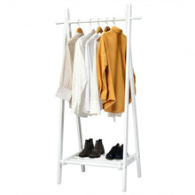 Load image into Gallery viewer, A-Frame Wood Clothing Hanging Rack with Storage Shelf-White