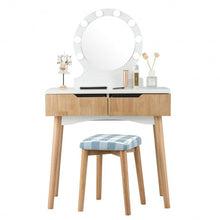 Load image into Gallery viewer, Dressing Table with Large Round Mirror and 8 Light Bulbs for Bedroom-Natural