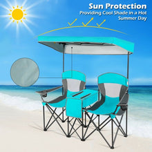 Load image into Gallery viewer, Portable Folding Camping Canopy Chairs w/ Cup Holder-Turquoise