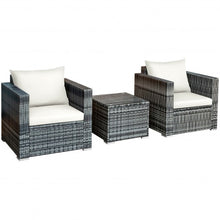 Load image into Gallery viewer, 3 Pcs Patio Rattan Furniture Bistro Sofa Set with Cushioned-White
