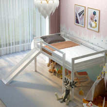 Load image into Gallery viewer, Twin Size Low Sturdy Loft Bed with Slide Wood -White