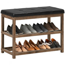 Load image into Gallery viewer, 2-Tier Wooden Shoe Rack Bench with Padded Seat-Brown