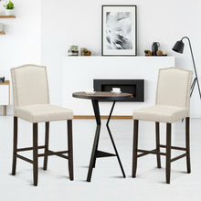 Load image into Gallery viewer, 29" Bar Height Set of 2 Nailhead Bar Stools with Rubber Wood Legs-Beige