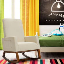 Load image into Gallery viewer, Rocking High Back Upholstered Lounge Armchair with Side Pocket-Beige