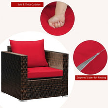 Load image into Gallery viewer, 3 Pcs Patio Conversation Rattan Furniture Set with Cushion-Red