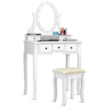 Load image into Gallery viewer, 5 Drawers Vanity Table Stool Set with 12-LED Bulbs-White