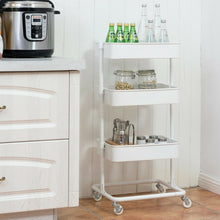Load image into Gallery viewer, 3-Tier Metal Rolling Storage Cart Mobile Organizer with Adjustable Shelves-White