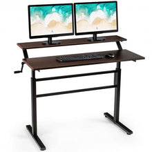 Load image into Gallery viewer, Standing Desk Crank Adjustable Sit to Stand Workstation -Brown