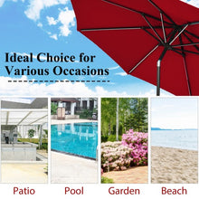 Load image into Gallery viewer, 9Ft Solar LED Market Umbrella with Aluminum Crank Tilt 16 Strip Lights-Wine