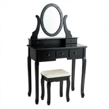 Load image into Gallery viewer, 5 Drawers Vanity Table Stool Set with 12-LED Bulbs-Black