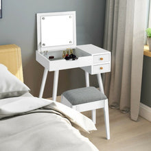 Load image into Gallery viewer, Vanity Table Set with Flip Top Mirror Makeup Dressing Table with Cushioned Stool