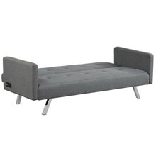 Load image into Gallery viewer, Convertible Futon Sofa Bed Folding Recliner with USB Ports and Power Strip-Gray