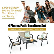 Load image into Gallery viewer, 4 pcs Patio Furniture Set with Glass Top Coffee Table-Brown