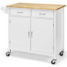 Load image into Gallery viewer, Modern Rolling Kitchen Cart Island with Wooden Top-White