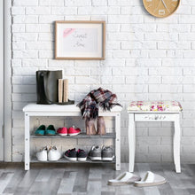 Load image into Gallery viewer, Vanity Wood Dressing Stool Padded Piano Seat with Rose Cushion