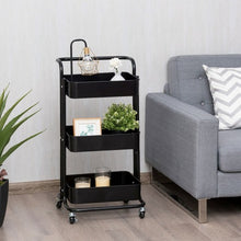 Load image into Gallery viewer, 3-Tier Metal Rolling Storage Cart Trolley 2 Brakes with Handle